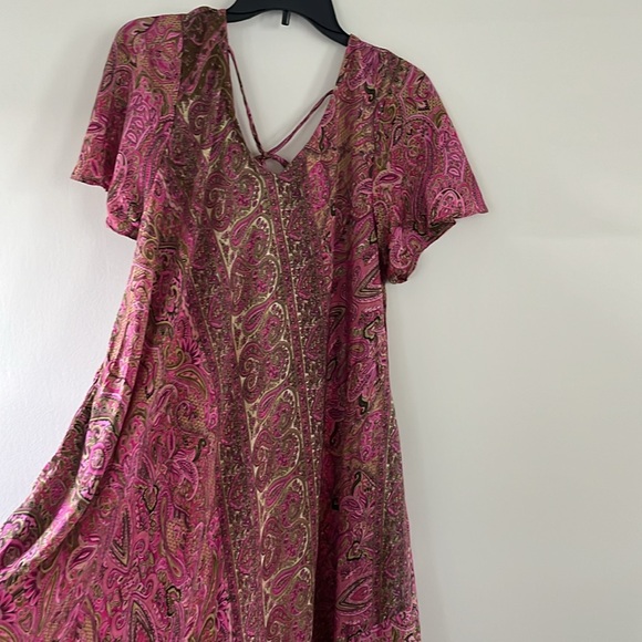 Bohemian flared paisley pink maxi dress one size 100% Viscose - Picture 9 of 17